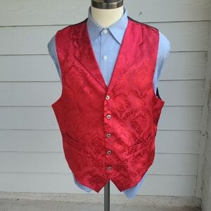 FRONTIER CLASSICS Metallic Red Floral Pattern Polyester Mens Vest‎ Sz L RARE